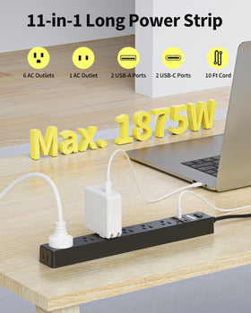 Maxpw flat-angled plug design keeps bottom outlets accessible and cords organized.