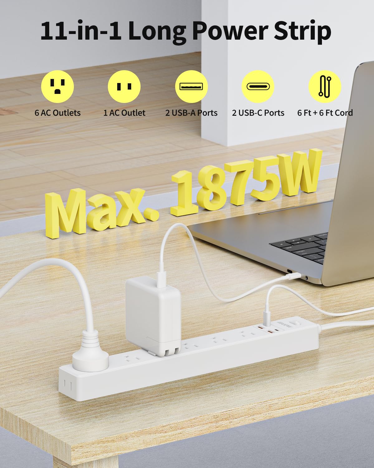 Maxpw close-up of ultra-thin flat plug at 45° angle saving wall space