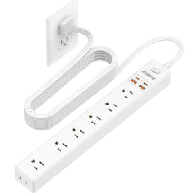 Maxpw flat plug power strip with 7 outlets for easy wall access