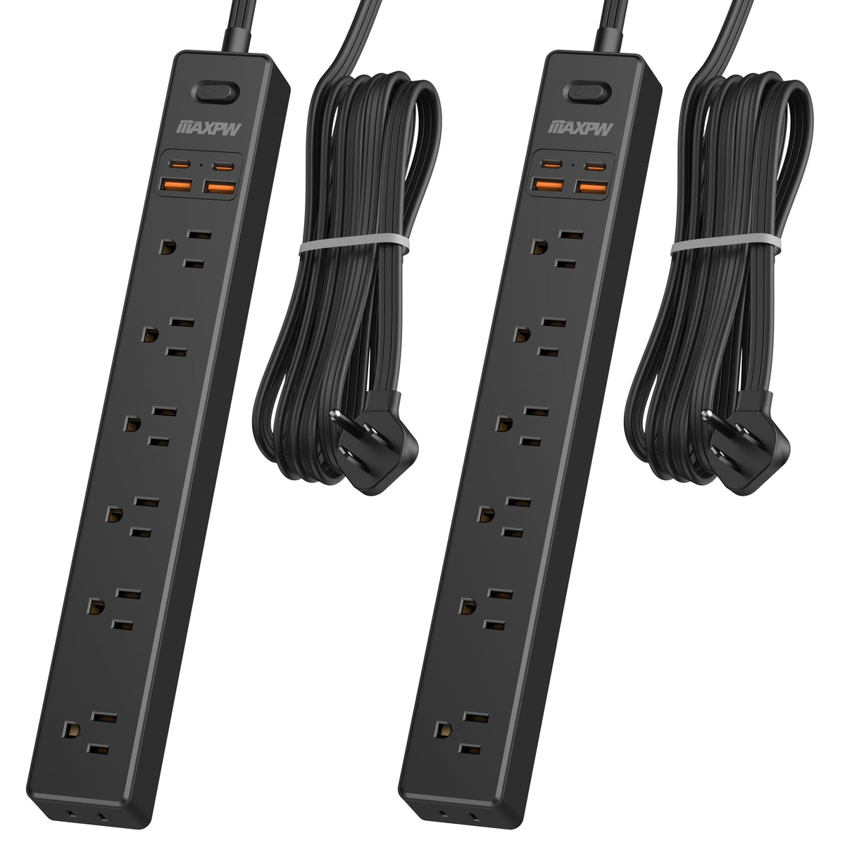 Maxpw front view of two-pack power strips showing compact design and convenience