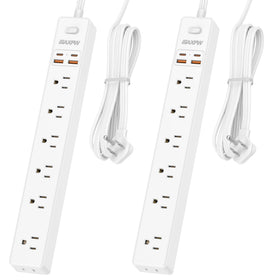 Maxpw front view showing two white power strips neatly organized and compact