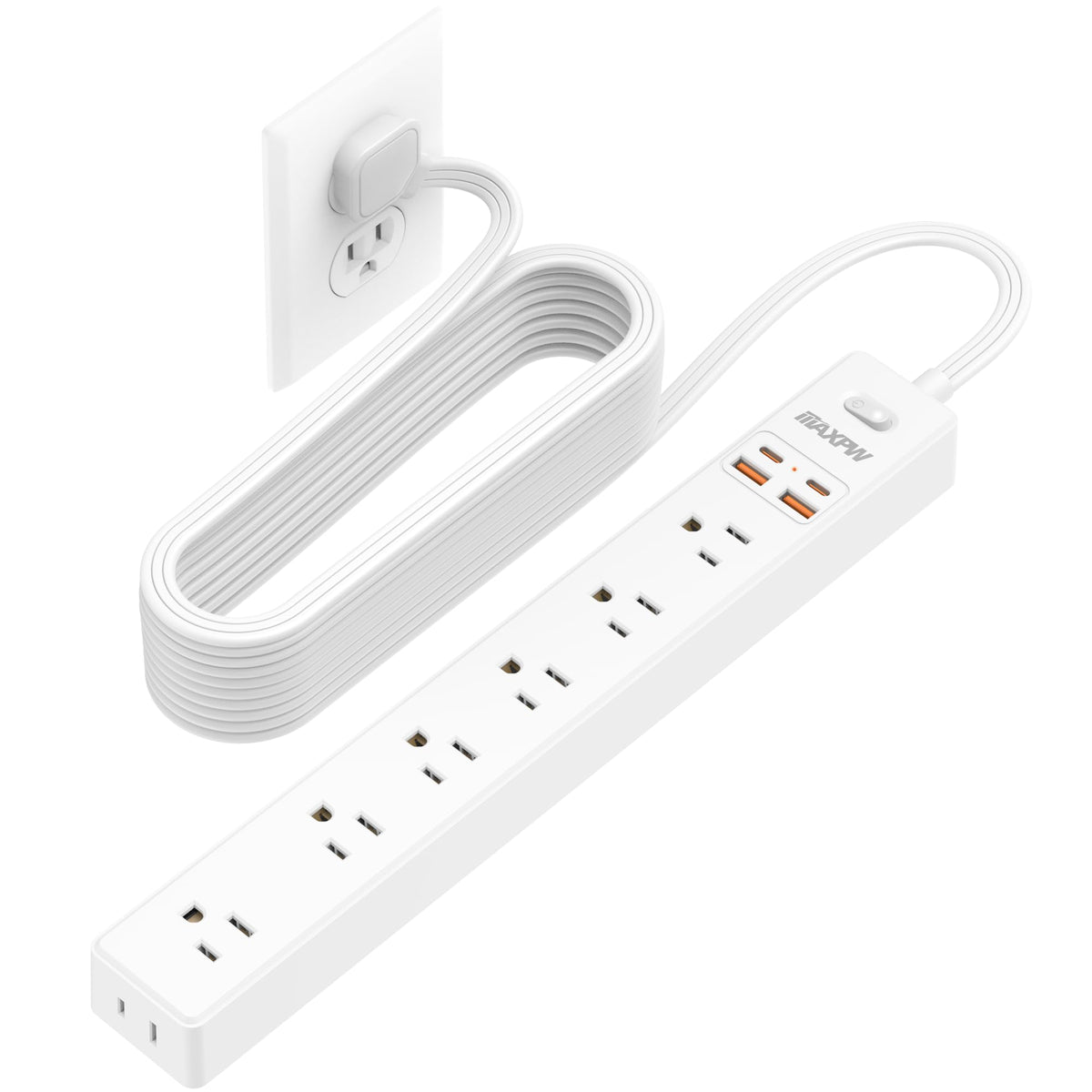 Maxpw front view showing 7 outlets and 4 USB ports for streamlined charging