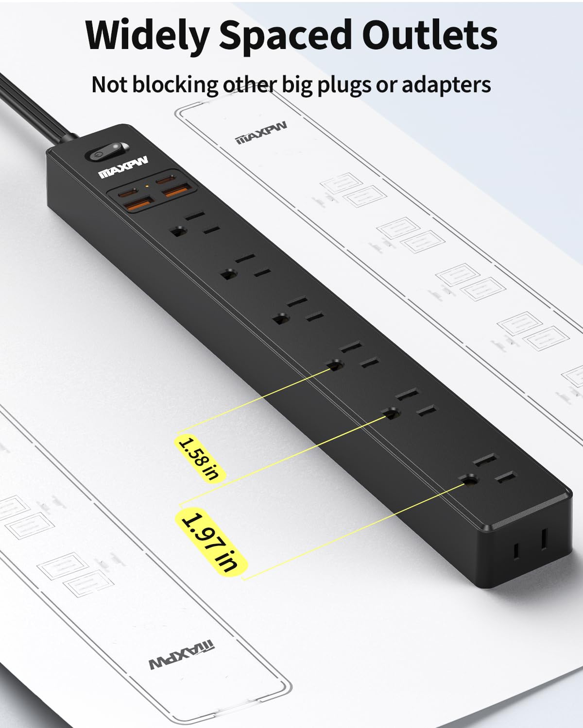 Maxpw ultra-thin extension cord keeps cords hidden under rugs.