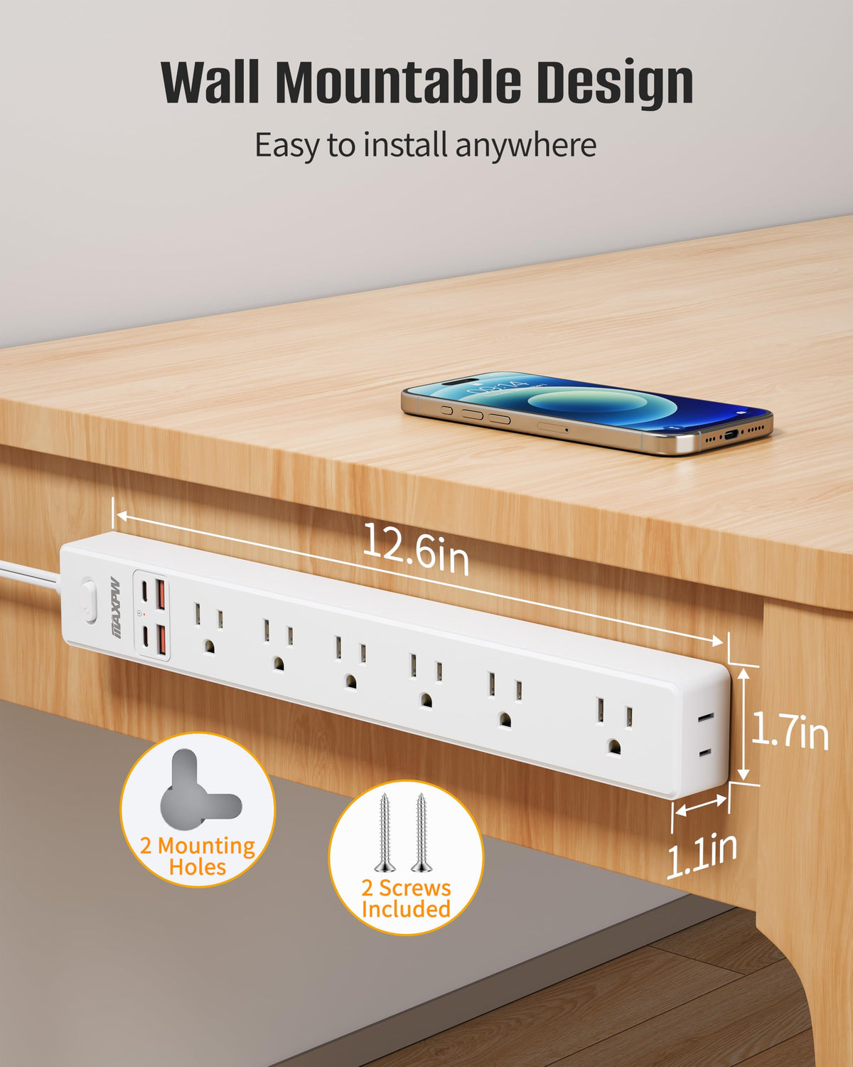 Maxpw wall-mountable power strip keeps workspace organized