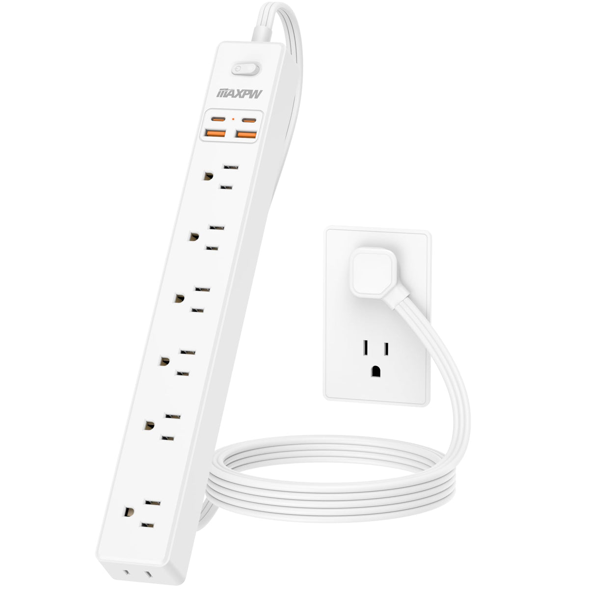 Maxpw white office power strip ideal for desk organization