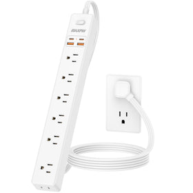 Maxpw white office power strip ideal for desk organization