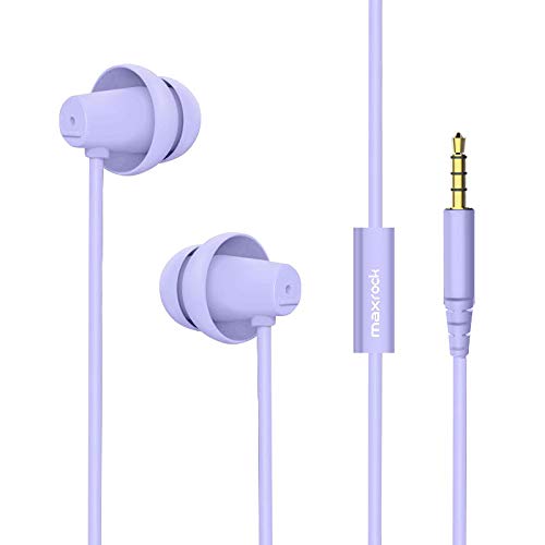 MAXROCK total soft silicone headphones with mic in violet case protects during travel.