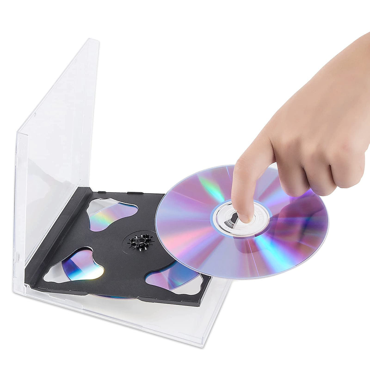 Maxtek two discs in case open showing secure dual-disc capacity benefit