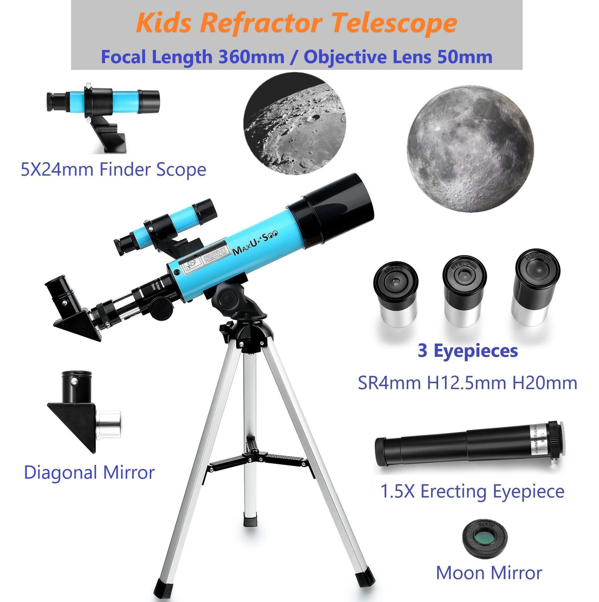 MaxUSee eyepieces and finder scope close-up for quick target alignment benefit