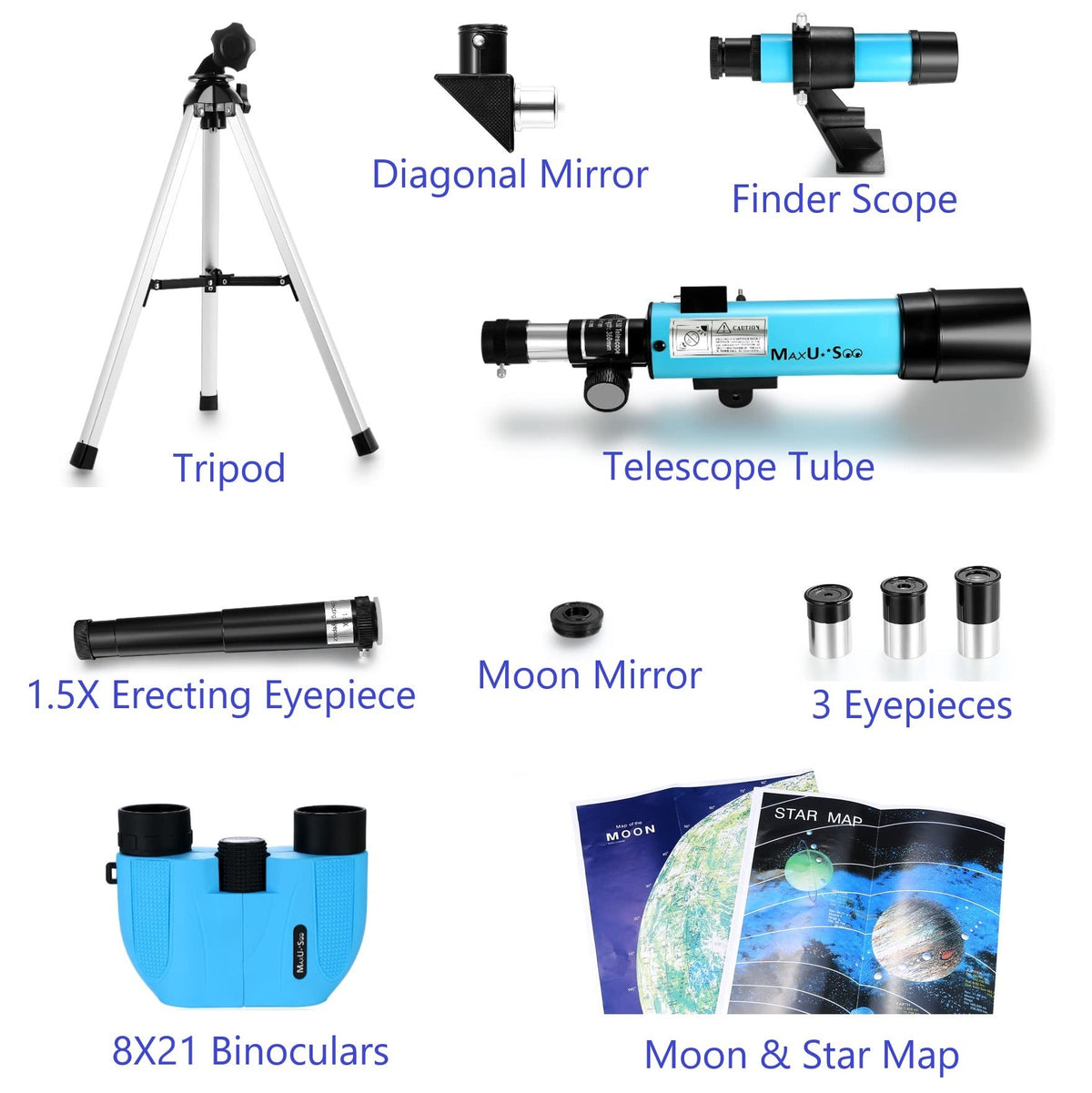 MaxUSee moon map and accessories flatlay aiding learning and quick field setup