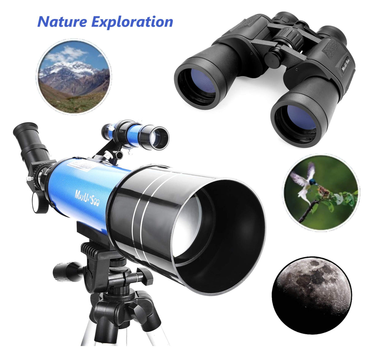 MaxUSee tripod and telescope setup demonstrating stable field use
