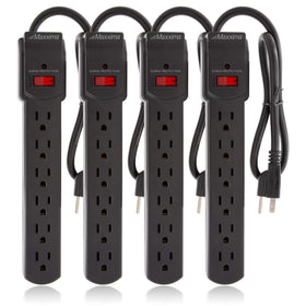 Maxxima front view of the 6-outlet power strip showing outlets and compact design for convenience