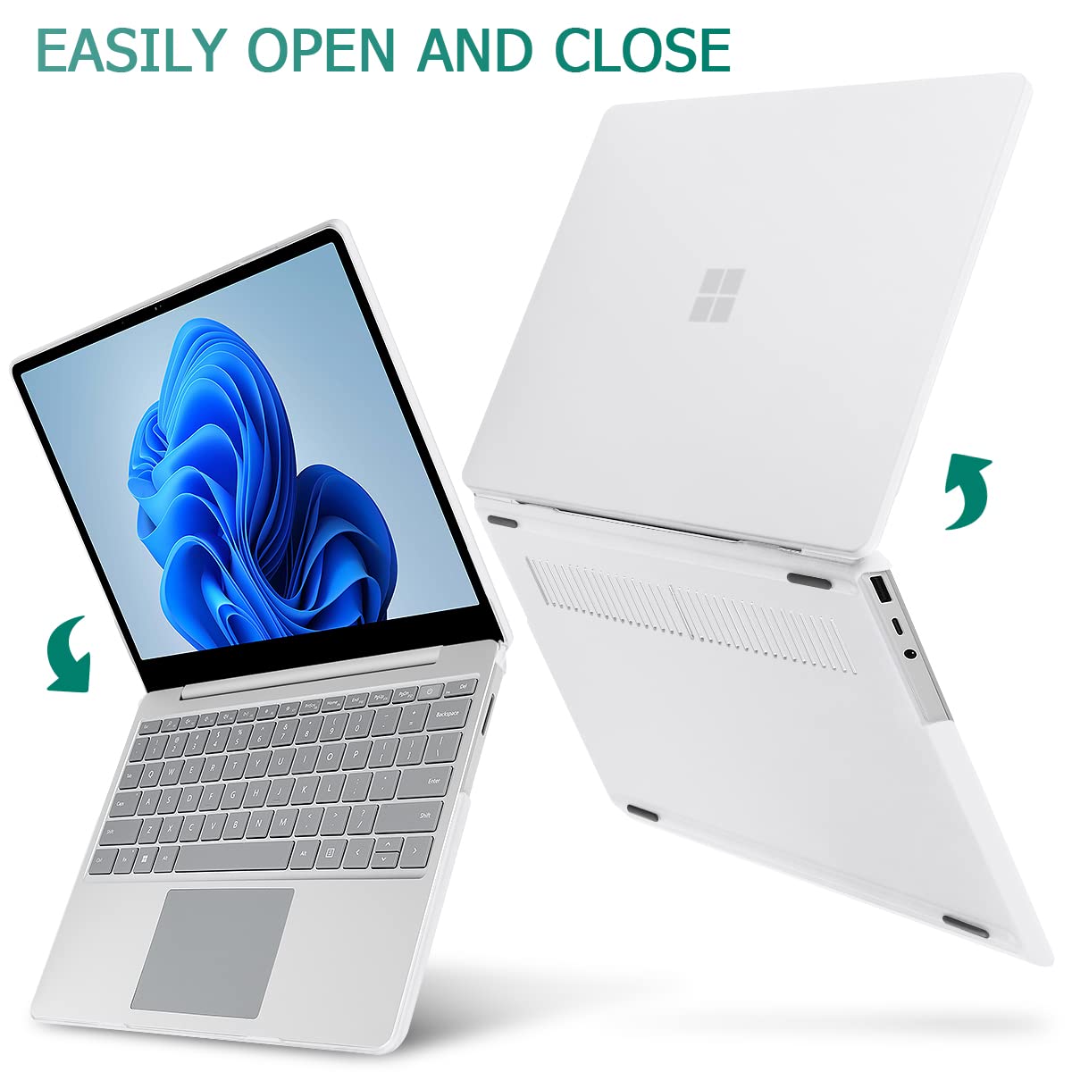 Hard shell clip system provides a secure fit on the Surface Laptop Go 12.4.