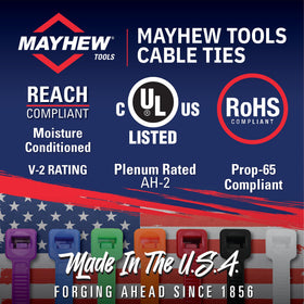Mayhew cable tie securing a wire bundle to improve organization