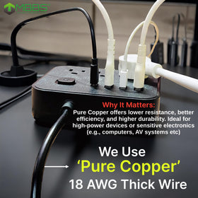 MBBS power strip provides 3 AC outlets for charging multiple devices at once.