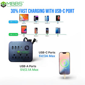 MBBS USB-C port enables efficient charging for modern smartphones and tablets.