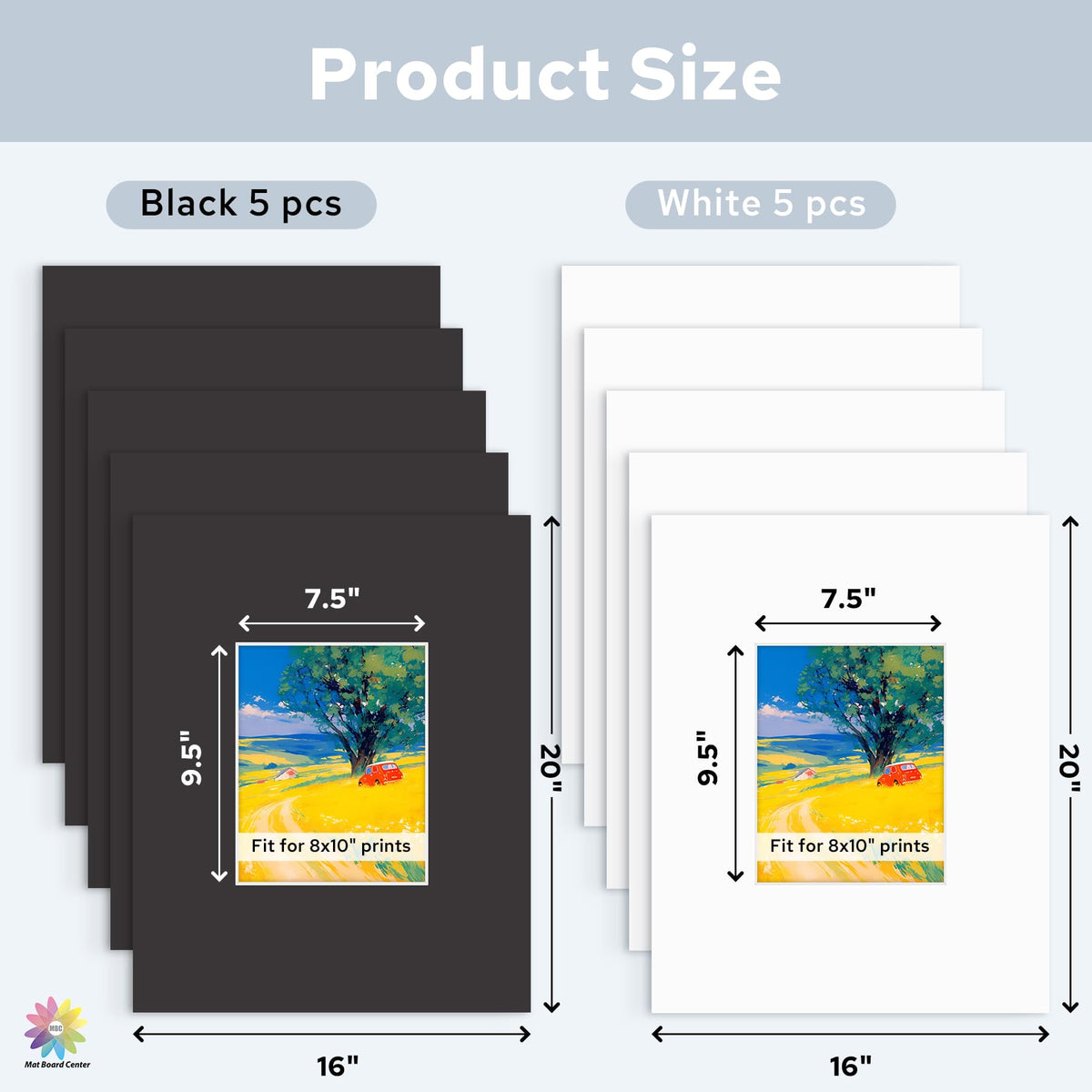 MBC Mat Board Center black mats pack adds contrast for 8x10 photos and artwork