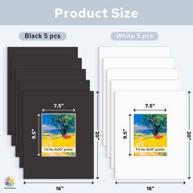 MBC Mat Board Center black mats pack adds contrast for 8x10 photos and artwork