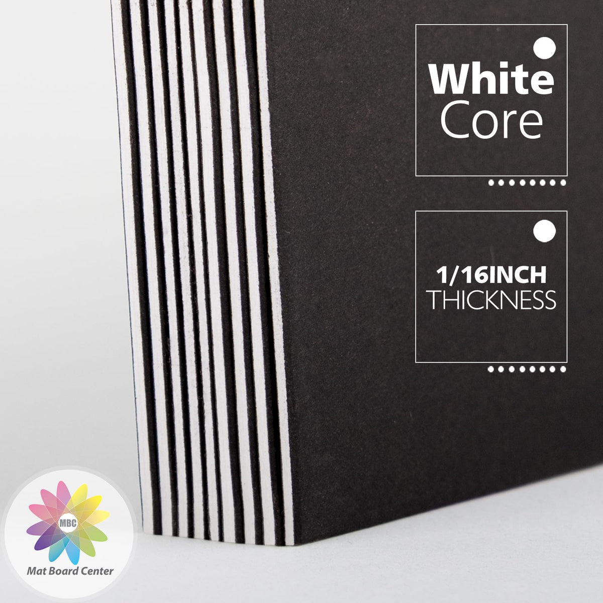 MBC MAT BOARD CENTER white core visible after cut for clean edge finish
