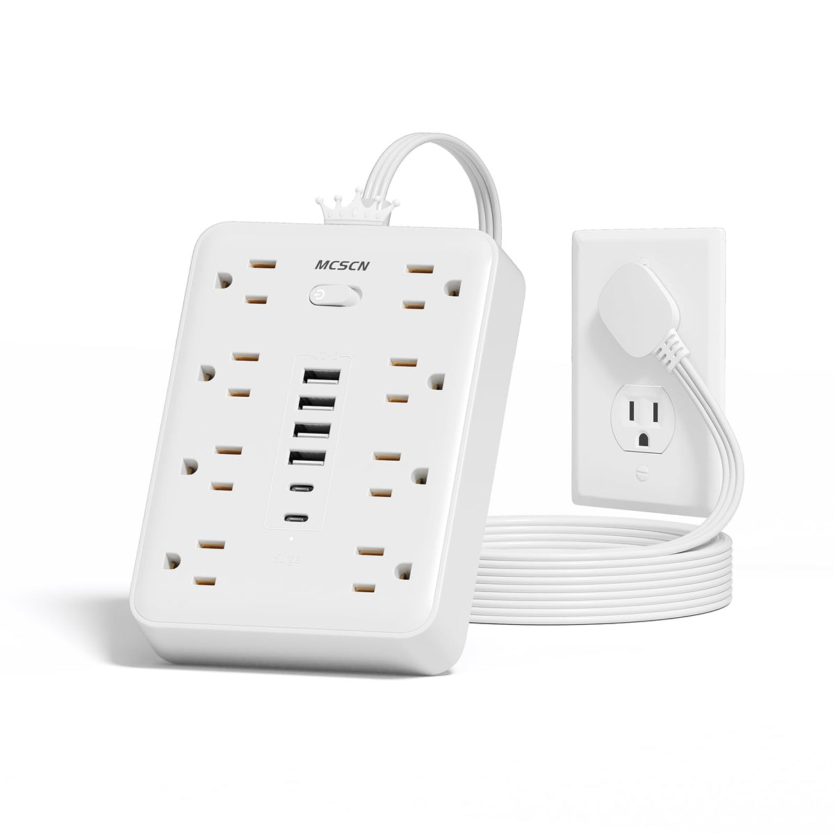 MCSCN 15ft extension cord with flat plug behind furniture keeps outlets accessible.