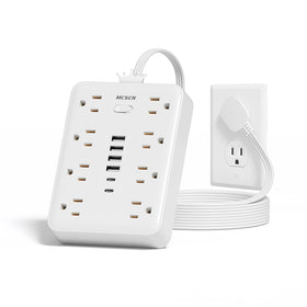 MCSCN 15ft extension cord with flat plug behind furniture keeps outlets accessible.