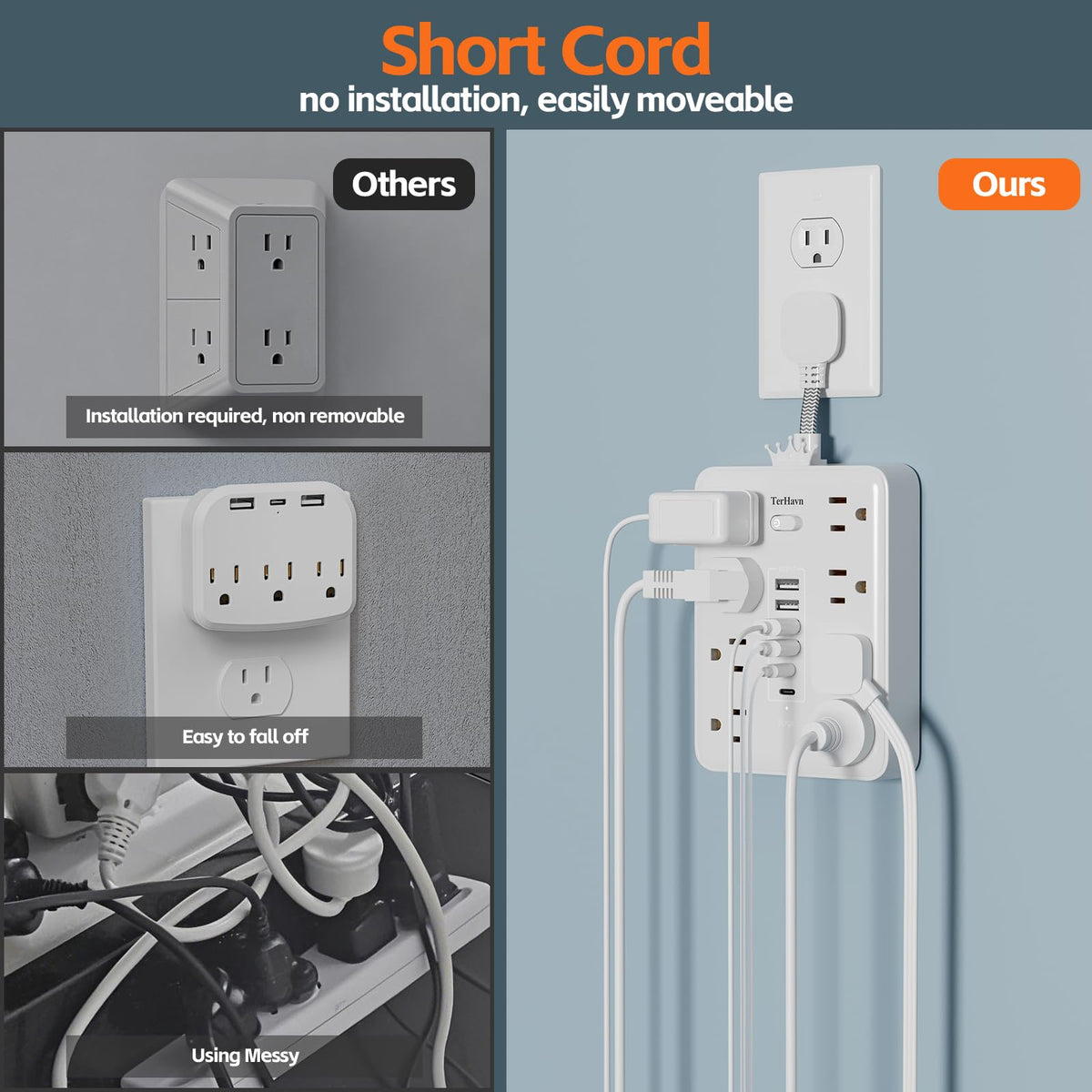 MCSCN space-saving outlets spaced for large adapters in tight spaces