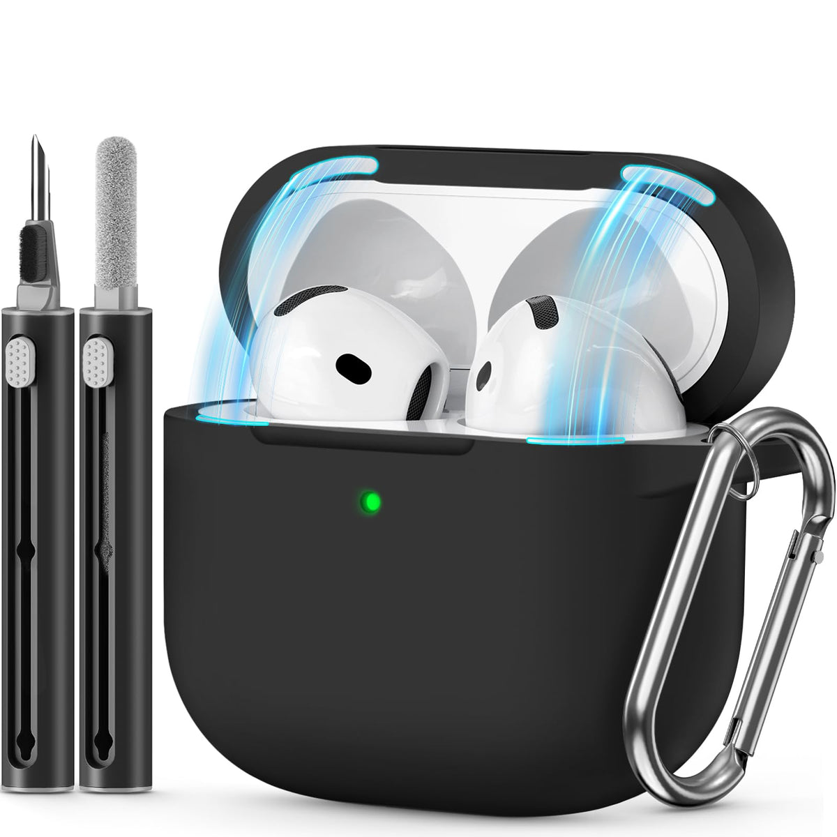 MCTOPZO AirPods 4 Case magnetic black front view showing secure closure.