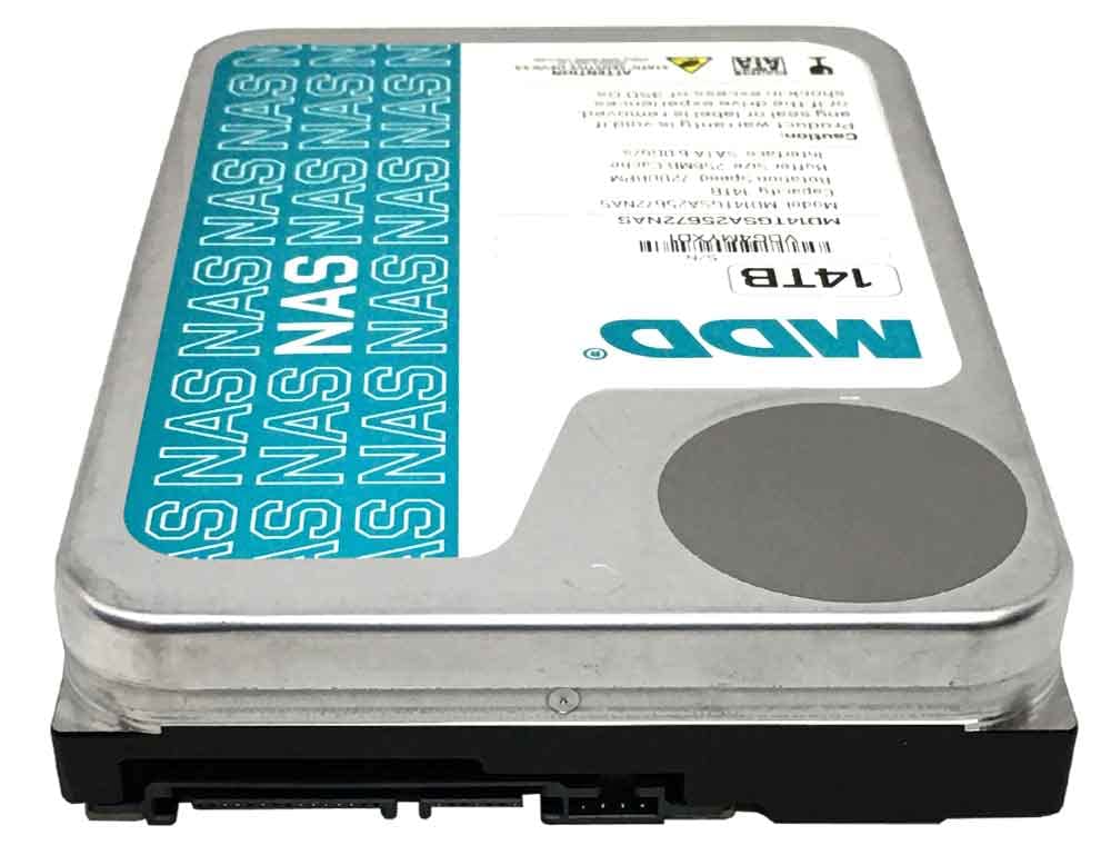 MDD 14TB NAS HDD back connector ready for SATA data transfer in a server.