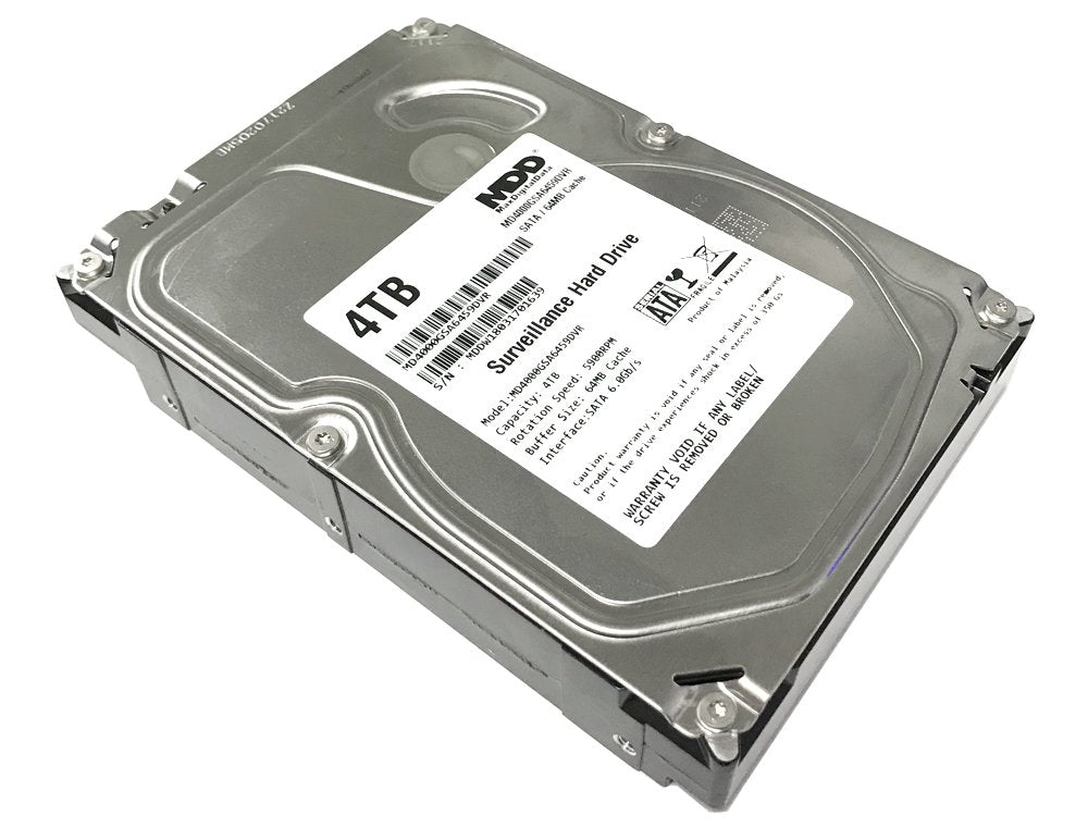 MDD 4TB 5900RPM surveillance HDD front view, showcasing capacity for continuous CCTV storage