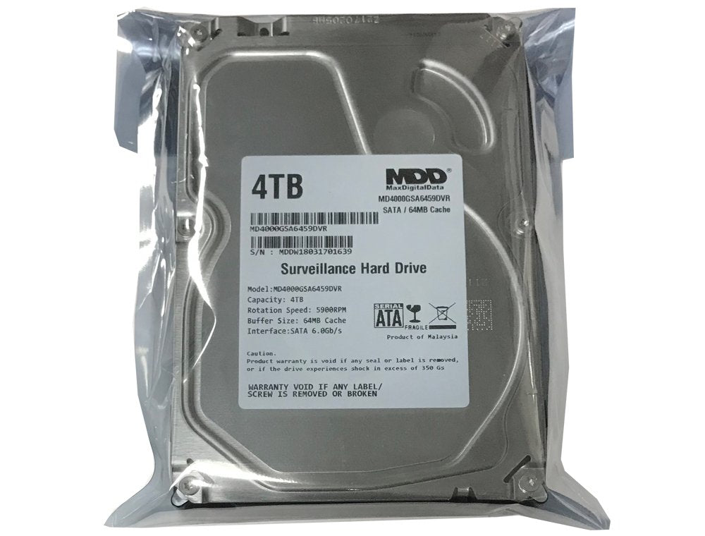 MDD 4TB surveillance HDD side view shows compact 3.5 inch form for DVR setups