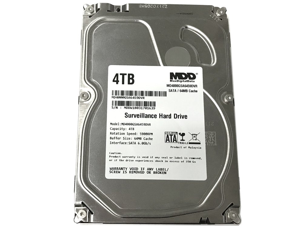 MDD 4TB 5900RPM surveillance HDD top view emphasizes cooling efficiency and low power draw