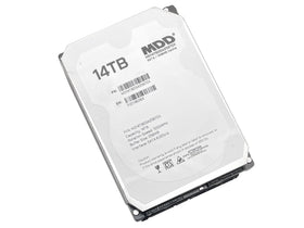 Renewed label on MDD MAXDIGITALDATA 14TB drive indicating DoD wipe and health check