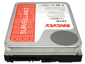 MDD MaxDigitalData 14TB surveillance HDD side view showing 3.5-inch form factor.