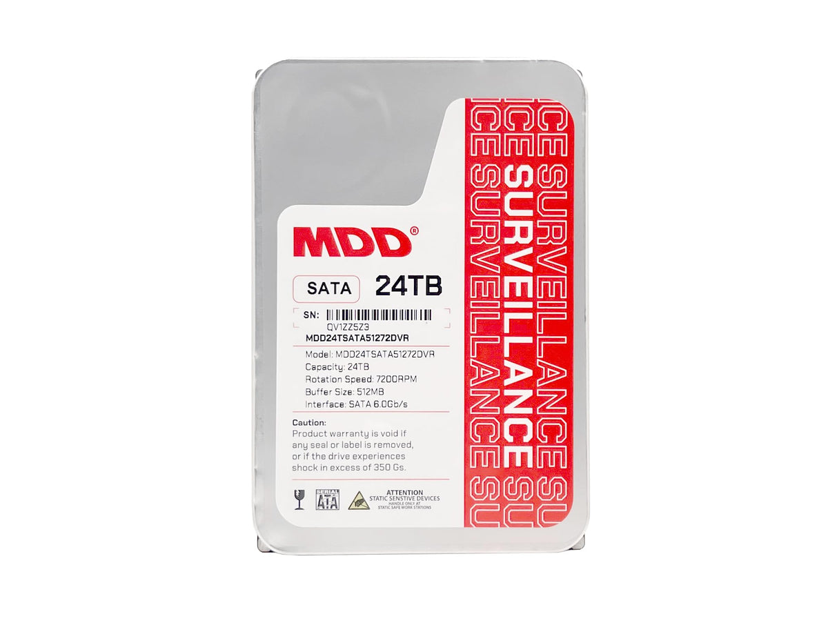 MDD MAXDIGITALDATA 24TB HDD label closeup, showcasing high-density capacity.