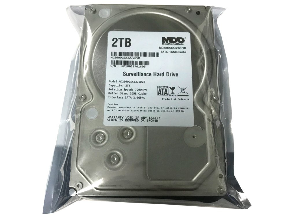 MDD MAXDIGITALDATA 32MB cache surveillance HDD close-up for reliable data handling