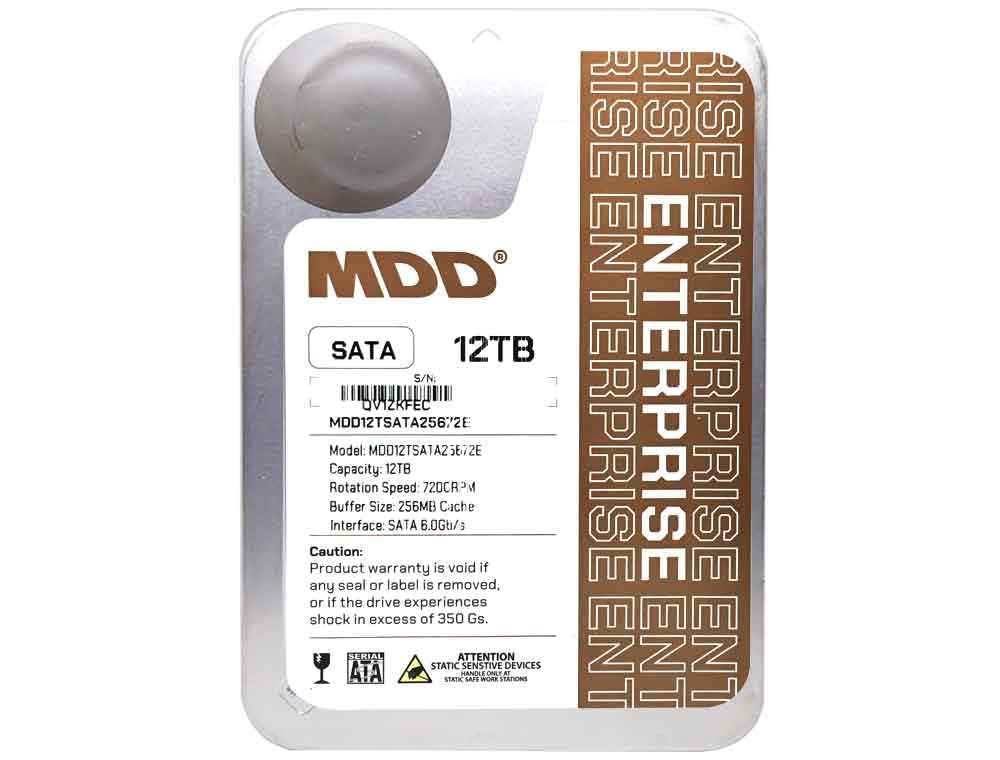 MDD MAXDIGITALDATA 12TB drive label visible, signaling enterprise reliability.