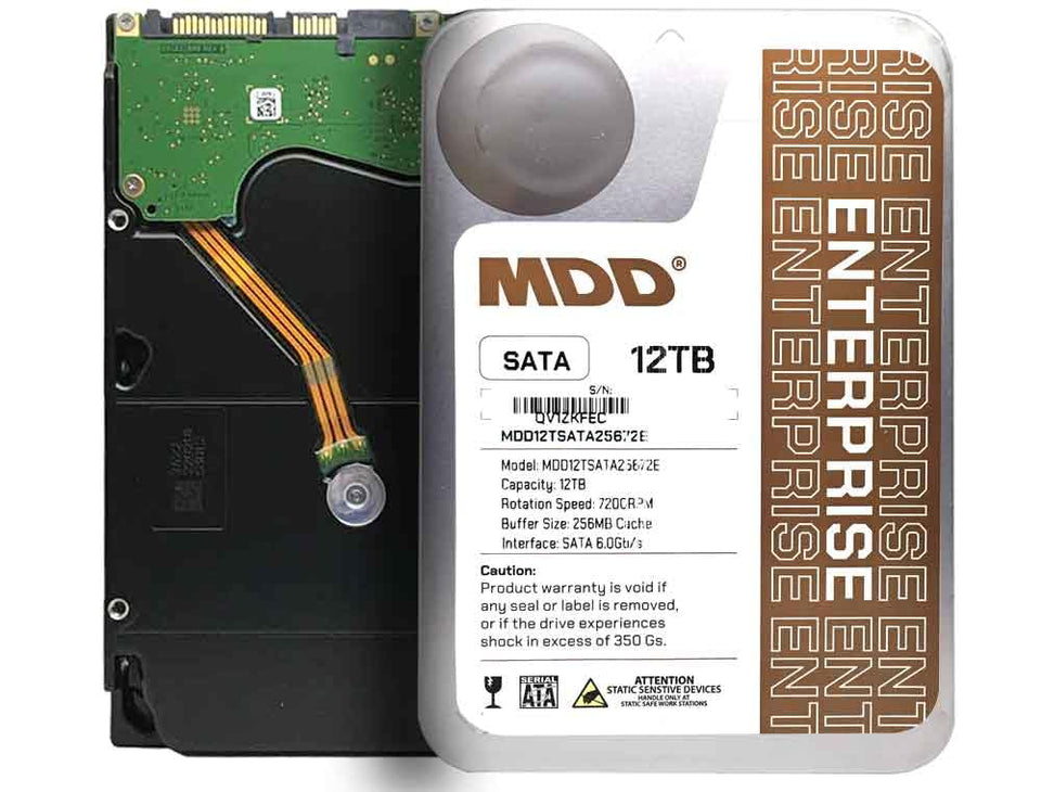MDD MAXDIGITALDATA 12TB enterprise HDD top view for dense data center storage.