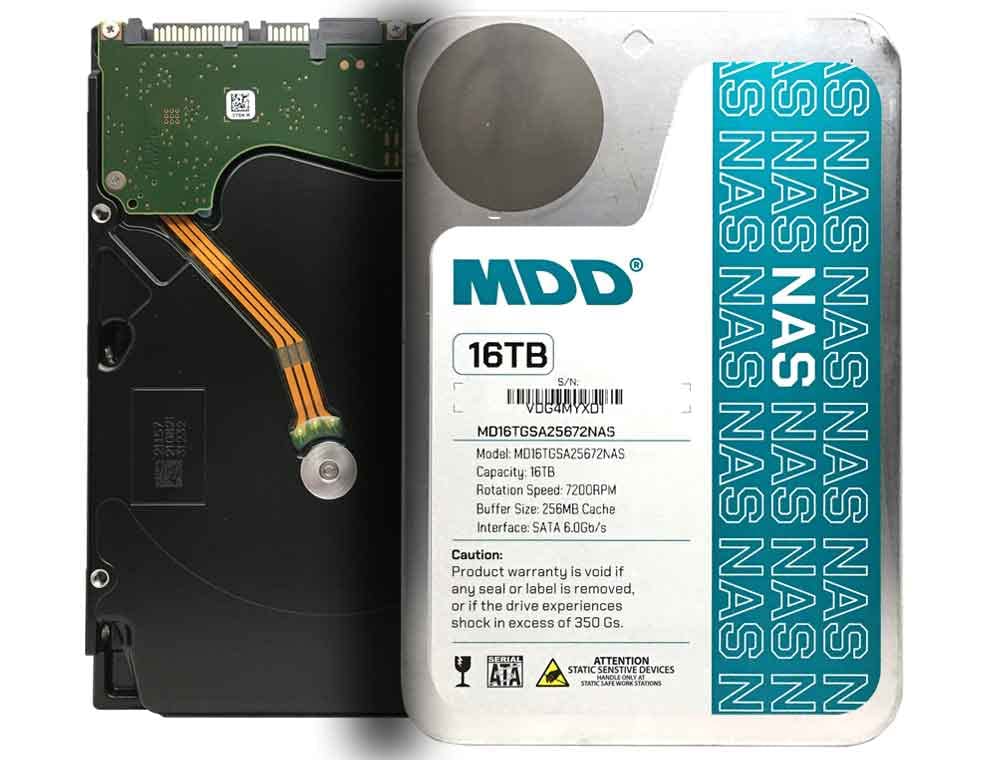 MDD MD16TSATA25672NAS front view, NAS expansion and high capacity highlighted.