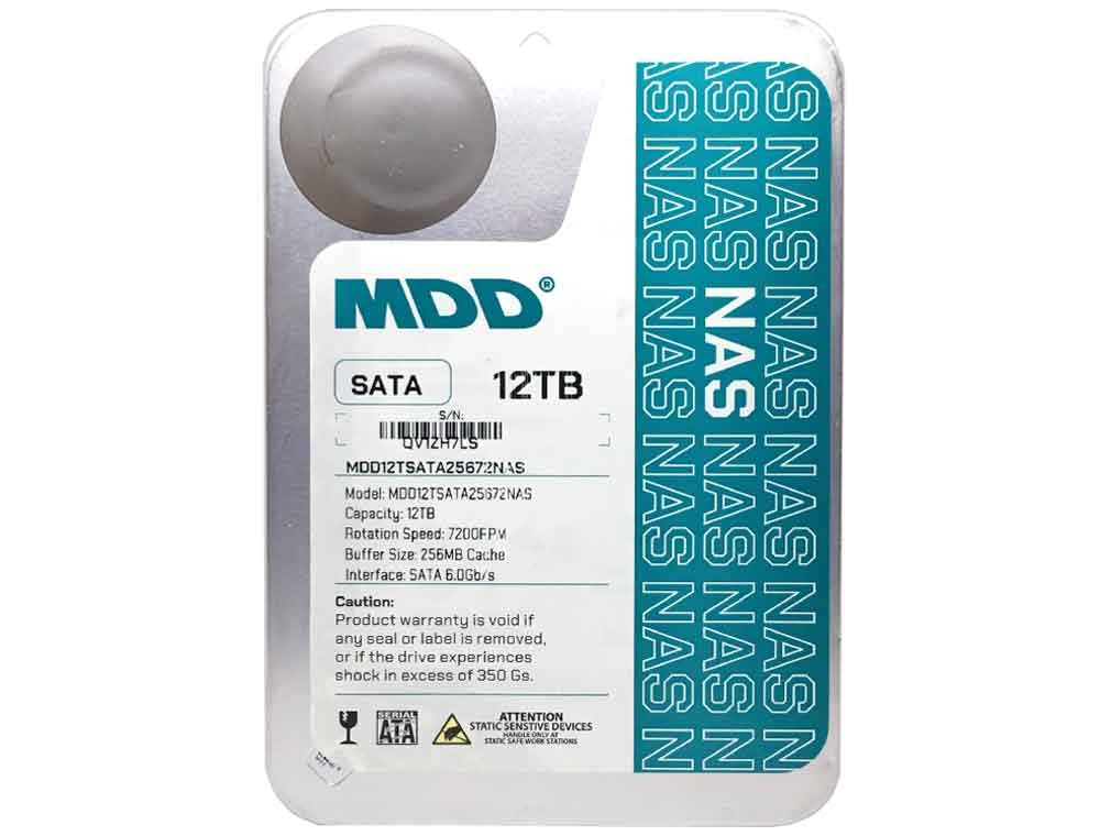 MDD 12TB NAS drive, top view, 256MB cache for faster data access.