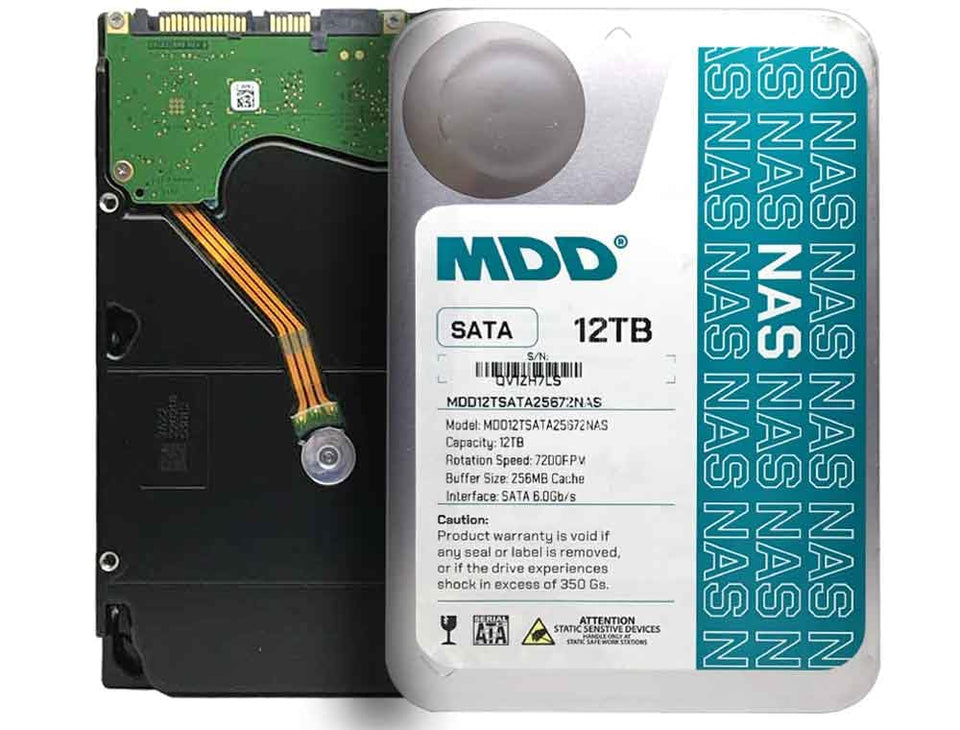 MDD 12TB NAS hard drive, front view, optimized for high-capacity NAS storage.