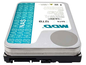 MDD 12TB bare drive, close-up, ideal for NAS enclosures and RAID systems.