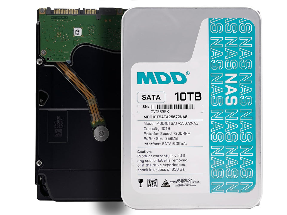 MDD MAXDIGITALDATA 10TB NAS drive top view, ready for high-capacity storage and fast access.