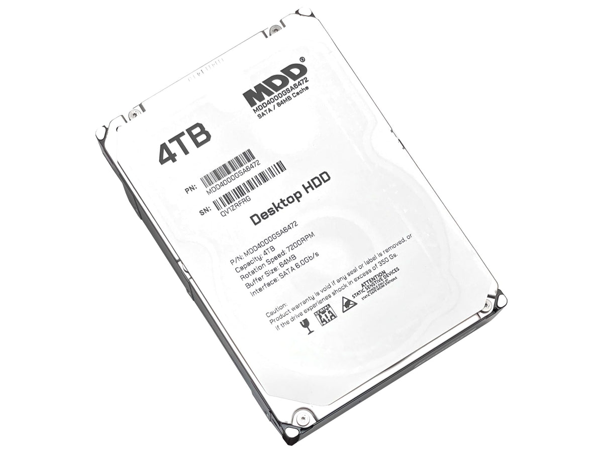 MDD MAXDIGITALDATA MDD4000GSA6472 label visible, highlighting reliability for surveillance and NAS usage.