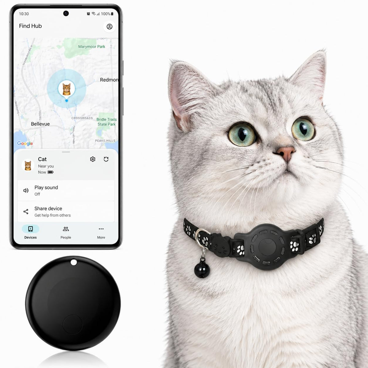 MDTZULIK GPS collar for Cats connected to Find My, enabling Android real-time tracking