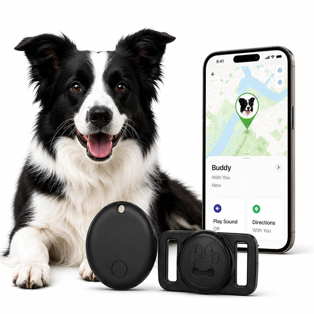 MDTZULIK Pet Tracker on a dog's collar during setup.
