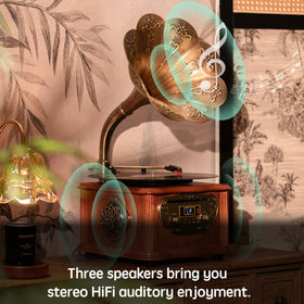 MEAGEAL Bluetooth USB FM connectivity highlights versatile listening options.