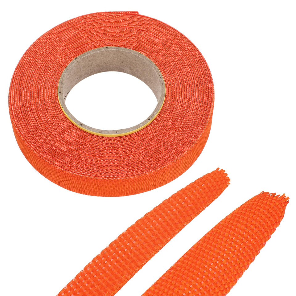 MECCANIXITY braided cable sleeve orange protects and organizes bundles.