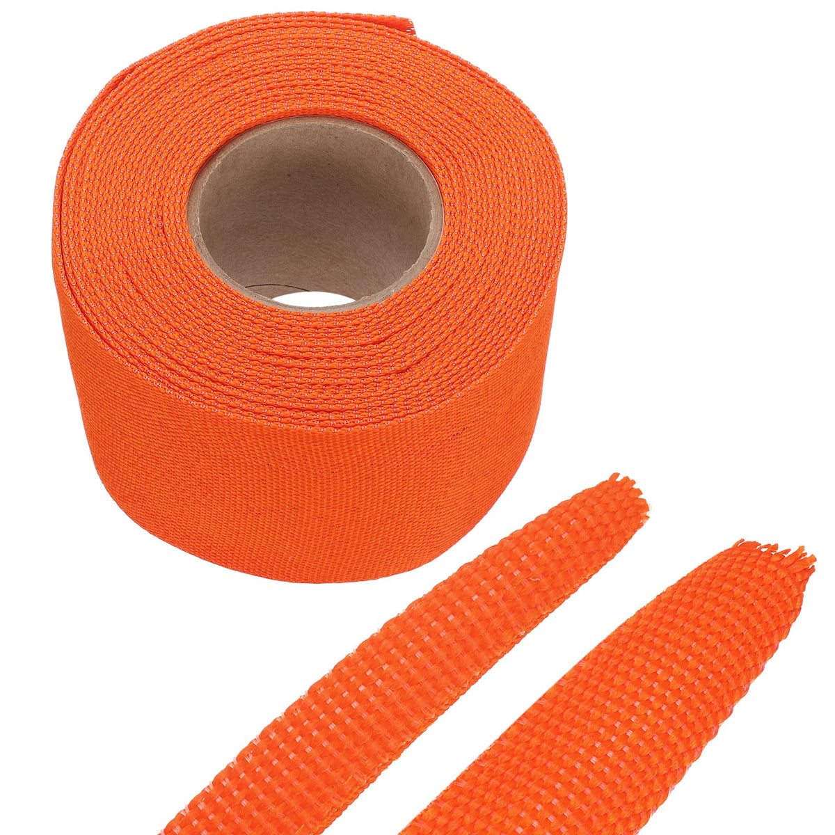 Meccanixity braided cable sleeve in orange protects and organizes wires.