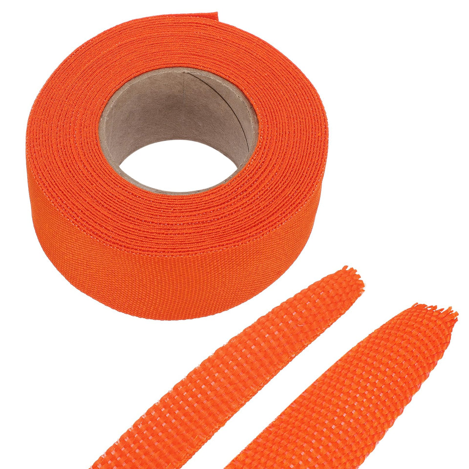 MECCANIXITY braided cable sleeve in orange protects and organizes wires for cleaner setups.
