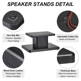 MECCANIXITY wood speaker stand side view demonstrates low profile height for compact room setup.